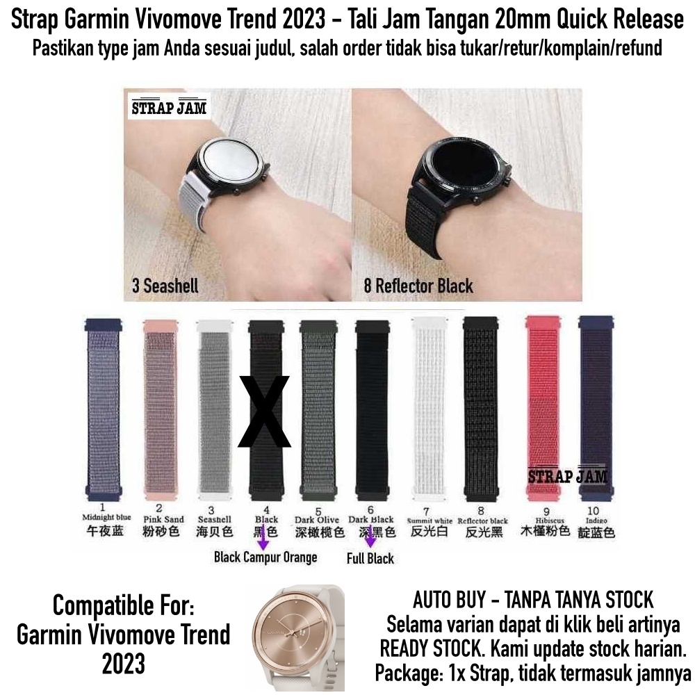 Sport Loop 20mm Strap Garmin Vivomove Trend 2023 - Tali Jam Tangan Velcro Quick Release