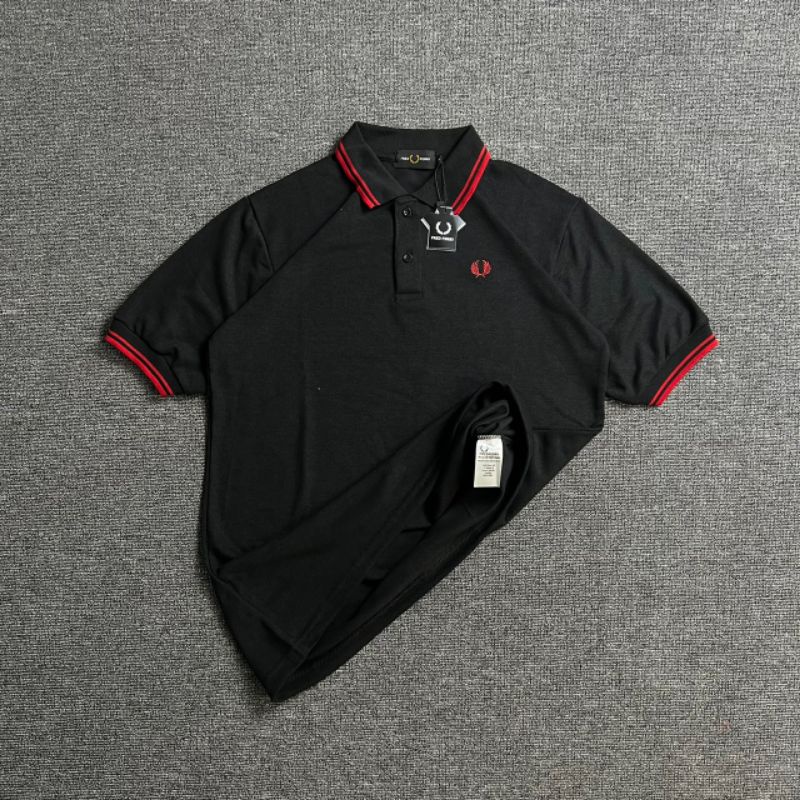 -FRMNSH- KAOS POLO FREDPERRY BLACK LIST RED FULL TAG LABEL CASUAL HYPE