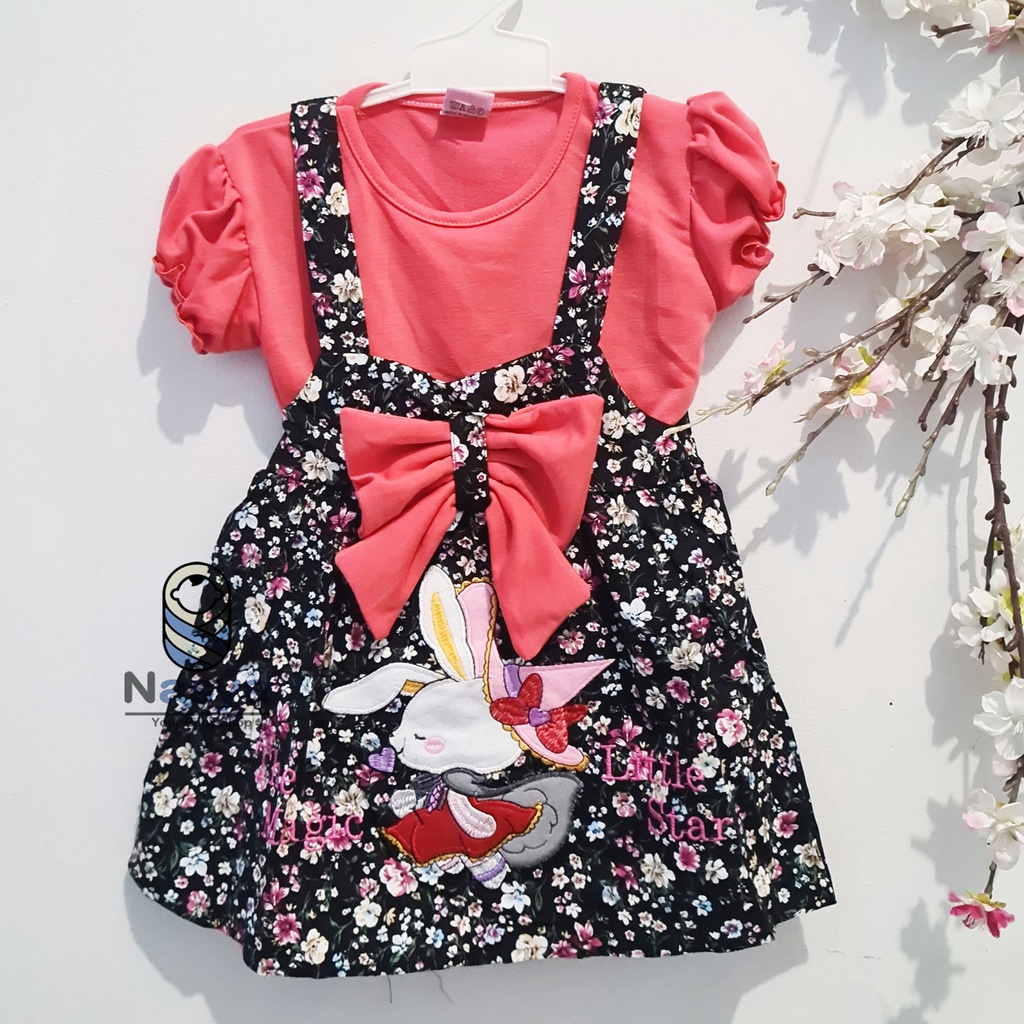 [SL-021] Dress pendek Motif Bunga / Dress Overall Harian Anak