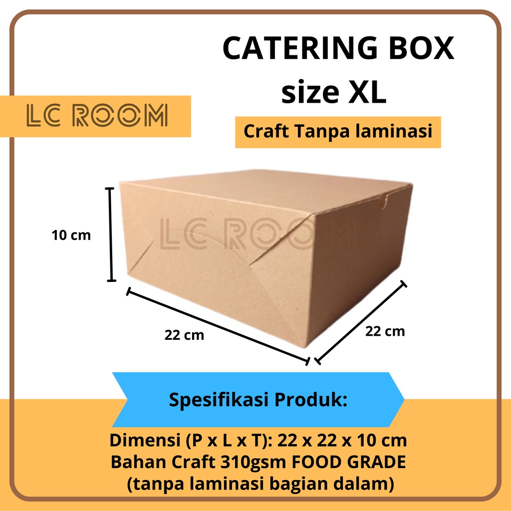 

PAPER CATERING BOX size XL 22x22x10 cm TANPA LAMINASI KOTAK DUS NASI KATERING MAKANAN KEMASAN SNACK BOX JUMBO DUS KUE SNACK BOX KRAFT FOOD GRADE TAKE AWAY