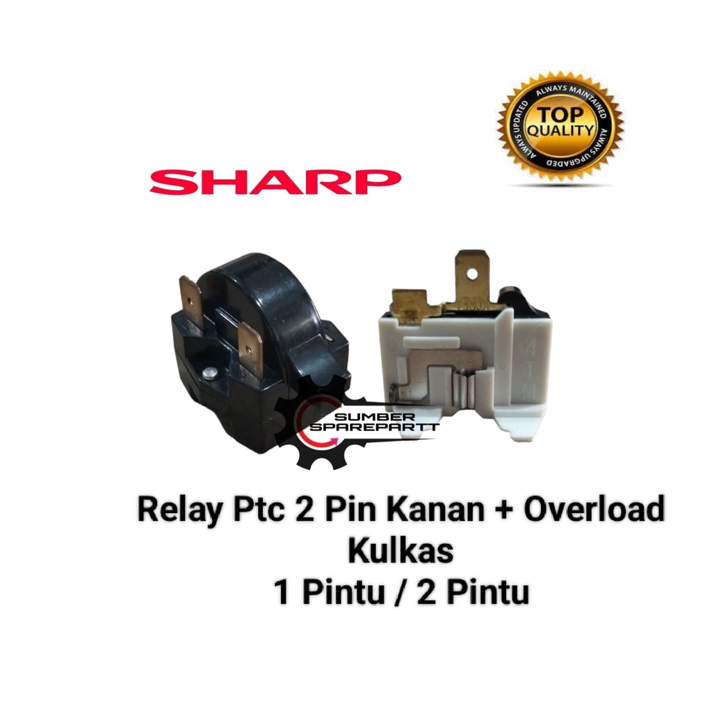 Relay 2 Pin Kanan + Ptc Overload Kulkas 1 Pintu / 2 Pintu Sharp