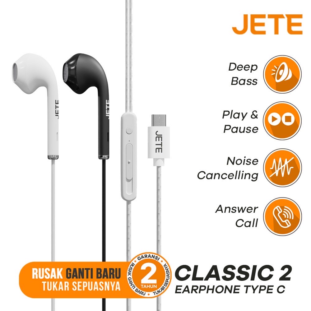 Headset Earphone Type C Stereo Jete Classic 2 Series Support Samsung Oppo Vivo Xiaomi Realme