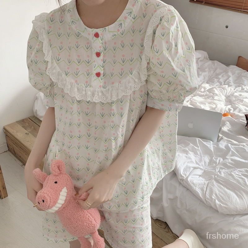 ins putri angin renda renda renda manis piyama wanita musim panas musim panas baru celana pendek len