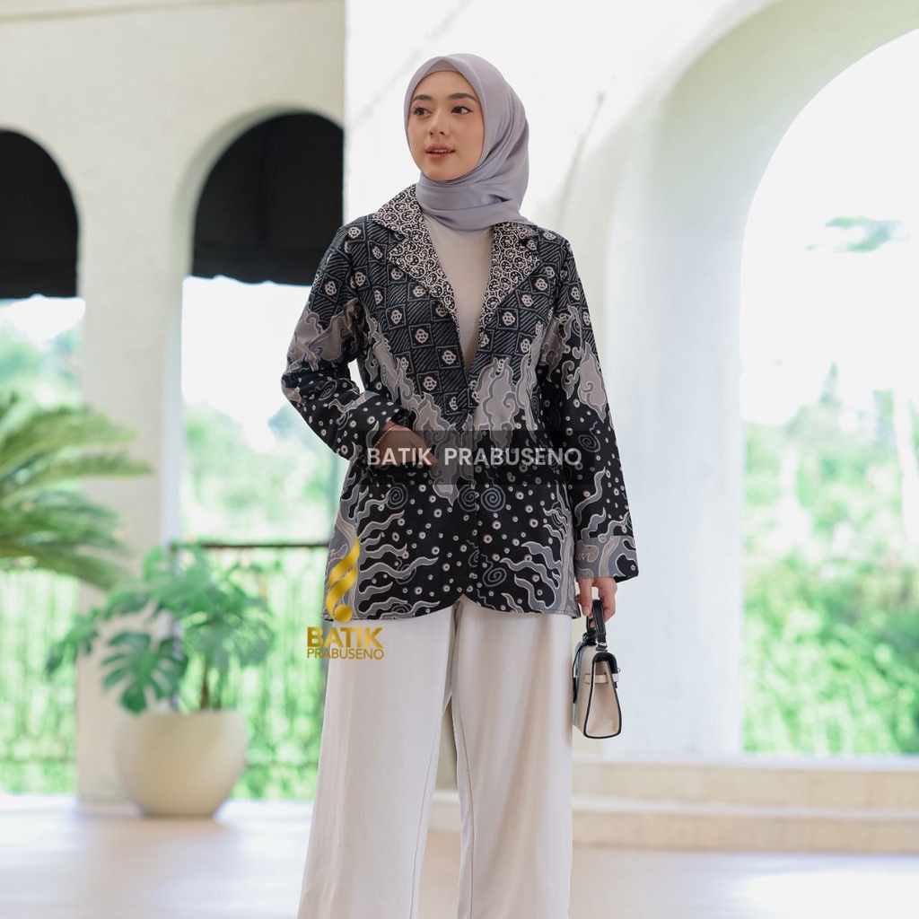 Batik Prabuseno Kirani Blazer Batik Wanita Kantor Seragam Katun Lengan Panjang