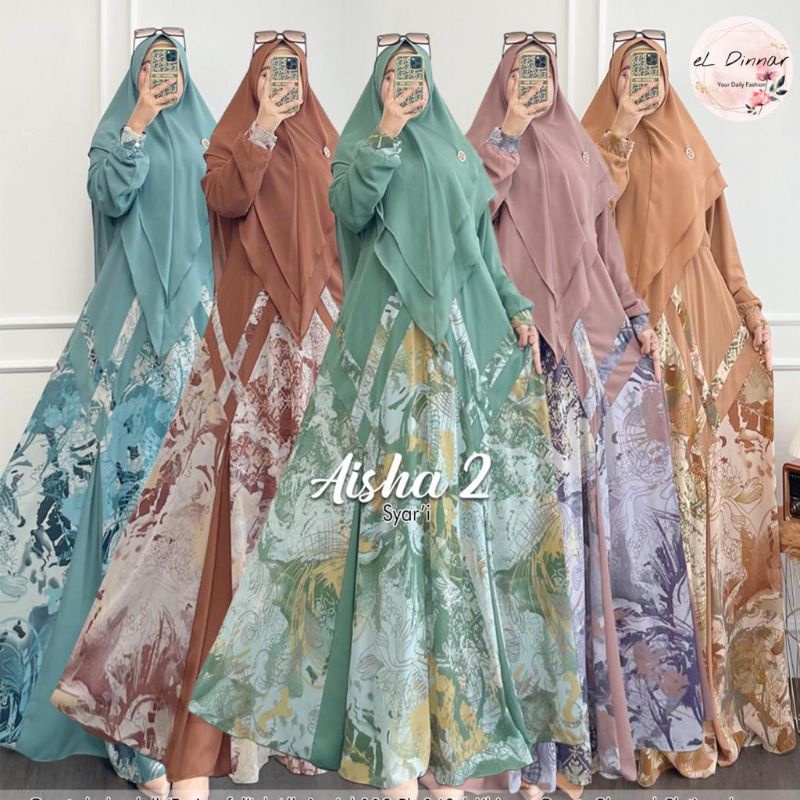 Gamis Set Jilbab Khimar Ceruty 2 Layer Syar'i Jumbo Dress Ceruty Armani Full Furing Motif Pakaian Wa