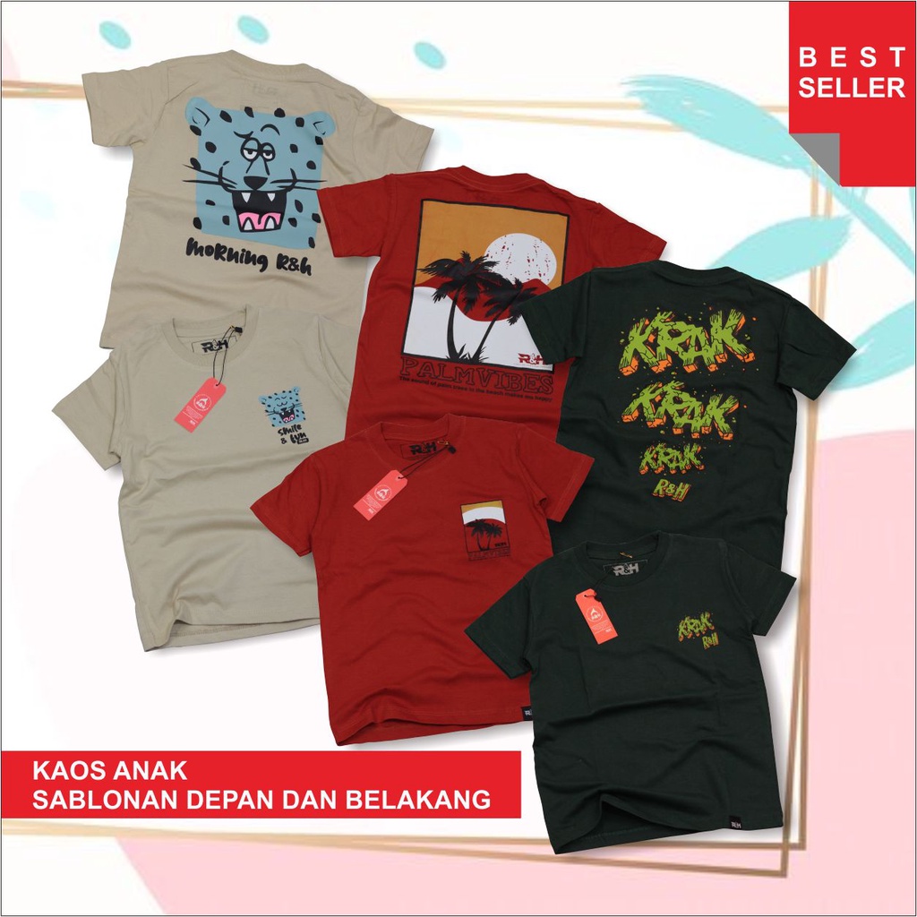 Paket 3 Kaos Anak Distro / Baju Anak Distro / Kaos Anak Distro Sablon Depan Dan Belakang / Atasan Anak / Bahan Cotton 30S  Kekinian By H22Story