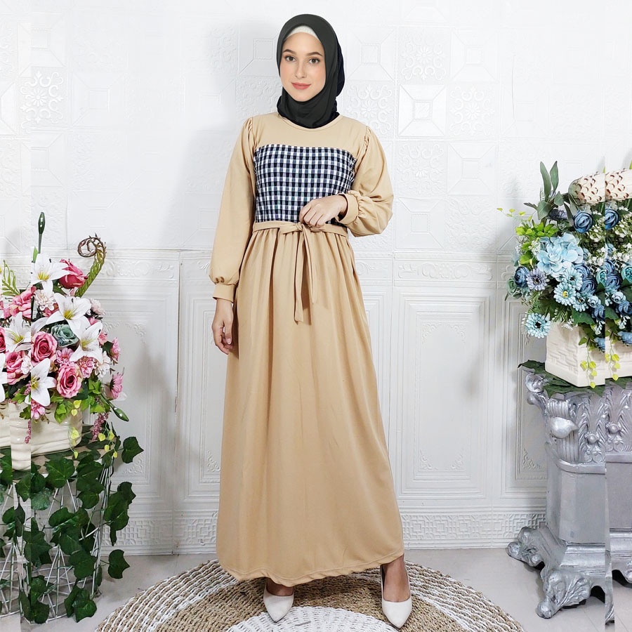 CARLINA DRESS PANJANG NAJWA DELTA MIX KOMBINASI KOTAK