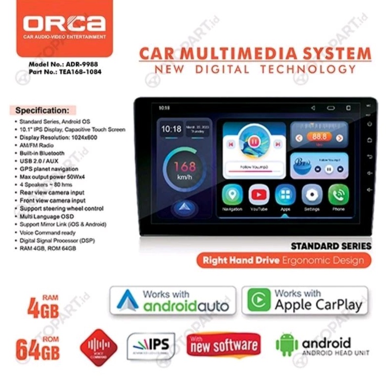 Head Unit Android ORCA RAM 4GB / 64 GB 10 inch HONDA BRIO / MOBILIO LAMA 2012 - 2015 Plug And Play