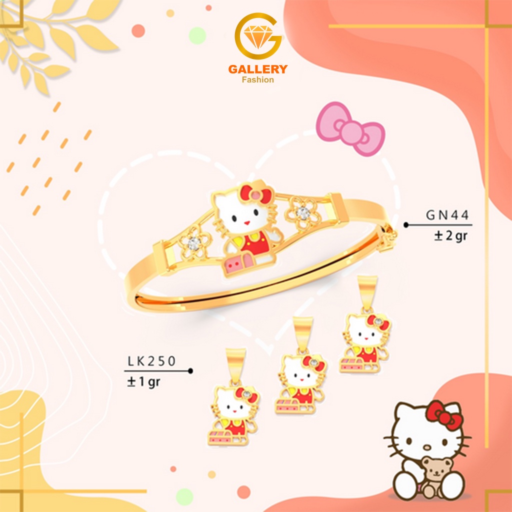 GELANG ANAK DAN LIONTIN EMAS ASLI 300/6KARAT DAN 375.8KARAT KODE GBA 44A LK 250 KITTY BAWA TAS