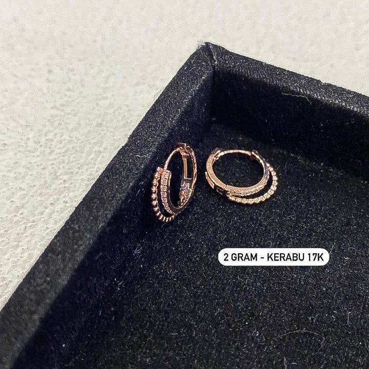 Anting anak dan dewasa emas asli kadar 75 17k rosegold love smiley solitaire branded drop like diamond jepit gantung duduk paku tusuk stud