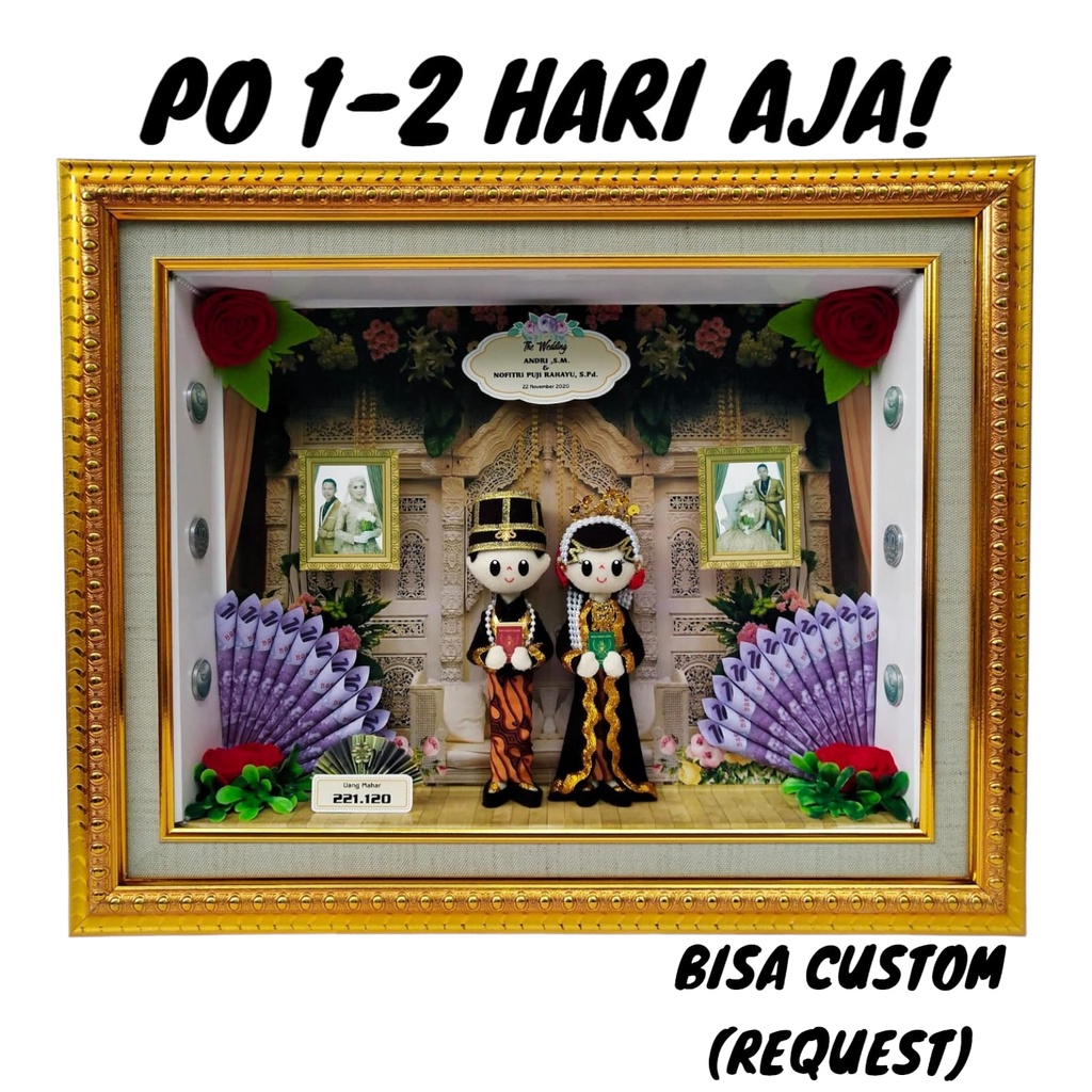 Mahar Hantaran Bingkai Uang Frame 3D 30x40 Cm Adat Jawa Bonekaflanelku