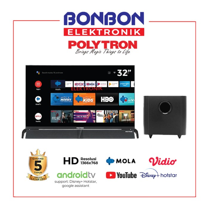 Polytron LED Android TV 32 Inch PLD 32BAG9953 Cinemax Soundbar