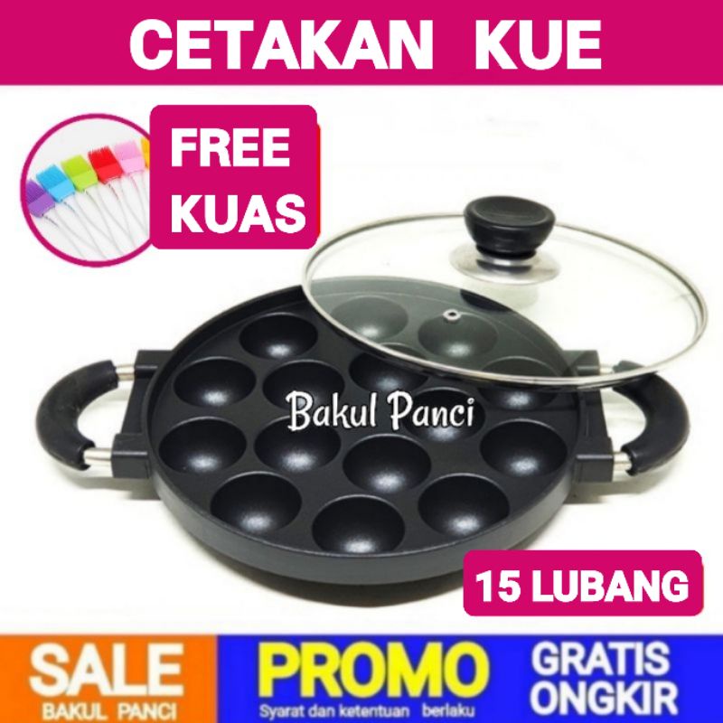 CETAKAN TAKOYAKI 15 LUBANG + TUTUP KACA - CAKE PAN - MARTABAK MINI - CETAKKAN KUE LUMPUR PUKIS PANCO