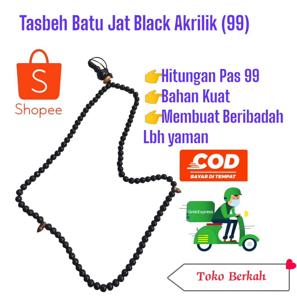 Tasbeh 99 Jat Blck Akrilik