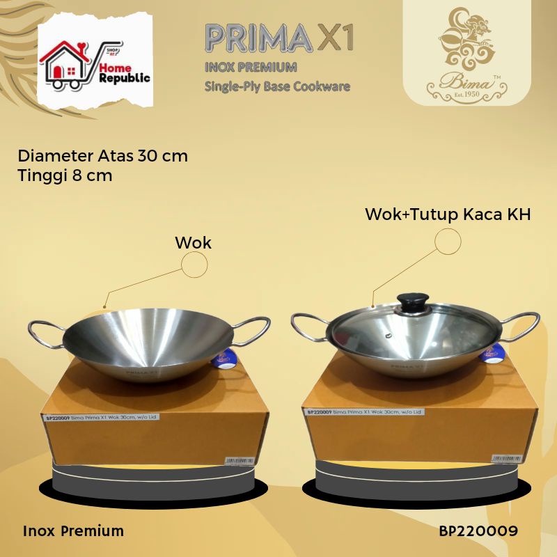 Bima Prima X1 Wajan Penggorengan Kuali 30cm BP220009 sus430 Asian Wok