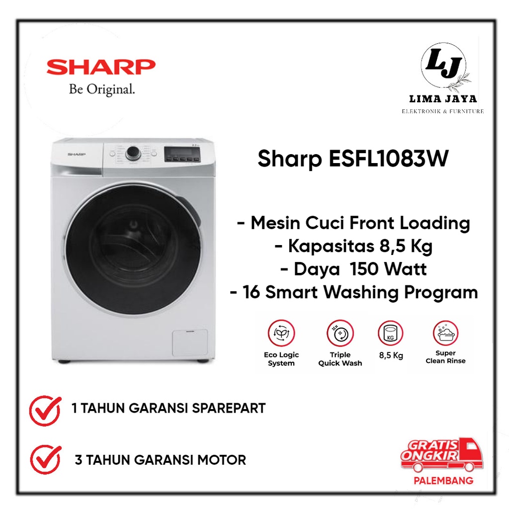 Mesin Cuci Front Loading SHARP ESFL1083W Mesin Cuci 1 Tabung 8,5 Kg