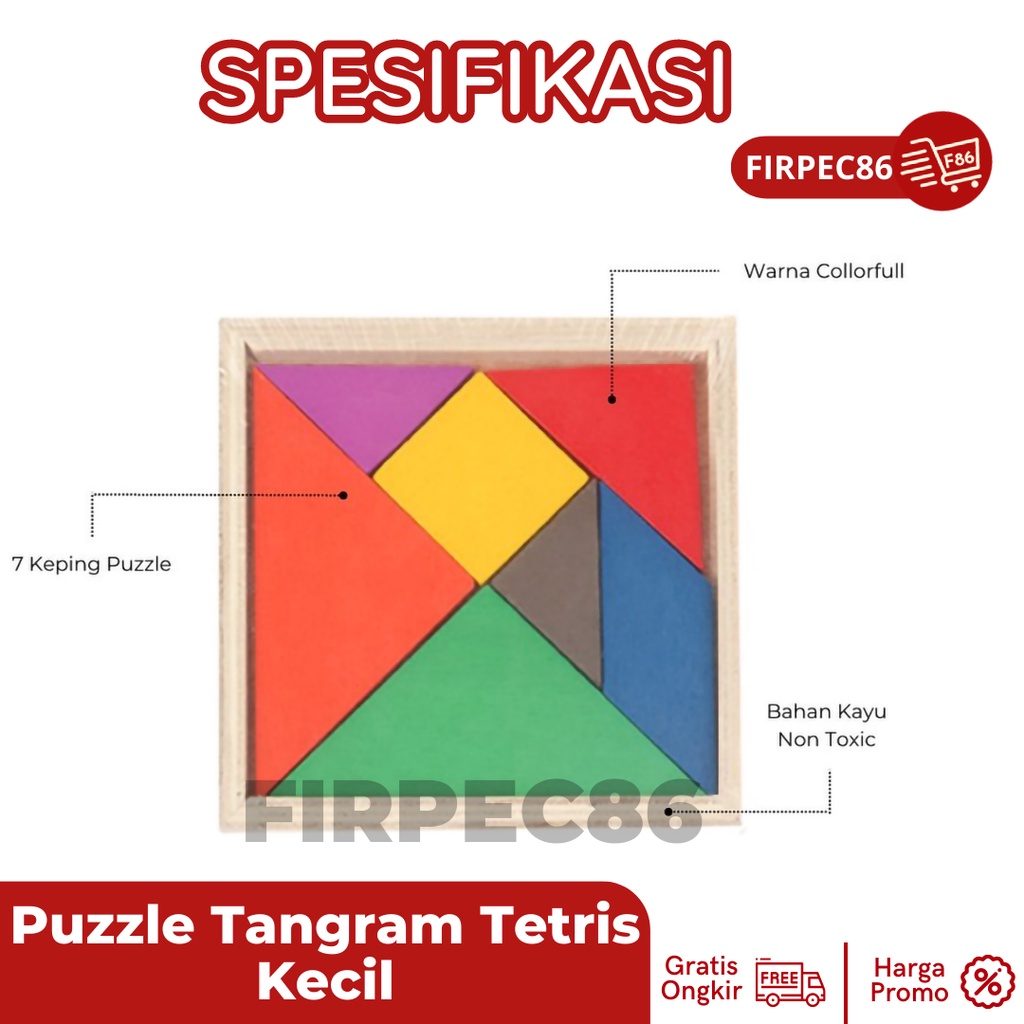 Puzzle Kayu Tangram Bentuk Geometri Shape Wooden Jigsaw Mainan Kayu Mainan Edukasi