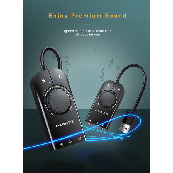 UGREEN Soundcard Eksternal Audio Adapter USB A To Jack 3.5Mm Stereo Adapter For PC Laptop PS4 PS5