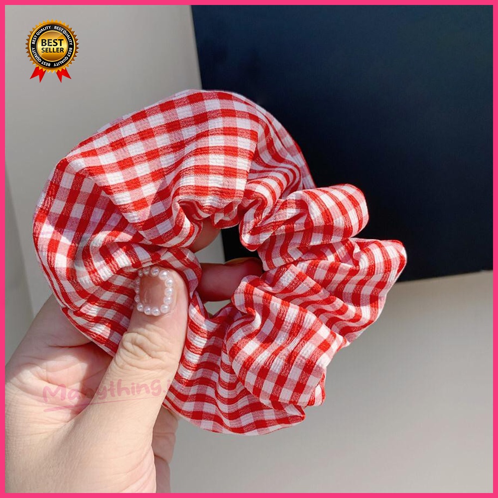 Ikat Rambut Wanita kotak kotak mode korea - ikat Rambut Wanita 1pc - Scrunchie Kunciran - Ikat Rambut Cepol Hijab Elastis Motif Kotak-Kotak