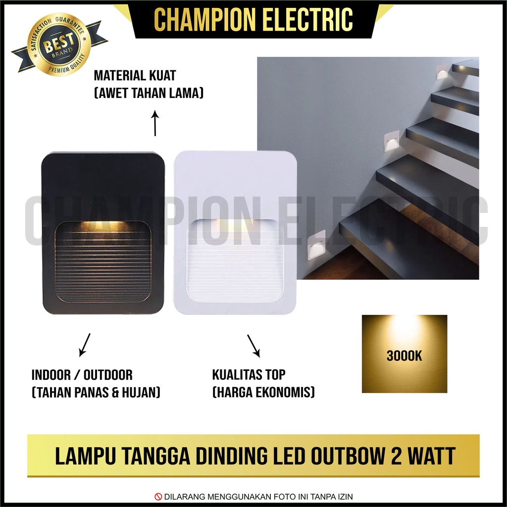 Lampu Tempel Tangga LED 2 Watt Dinding Indoor Outdoor Outbow Minimalis