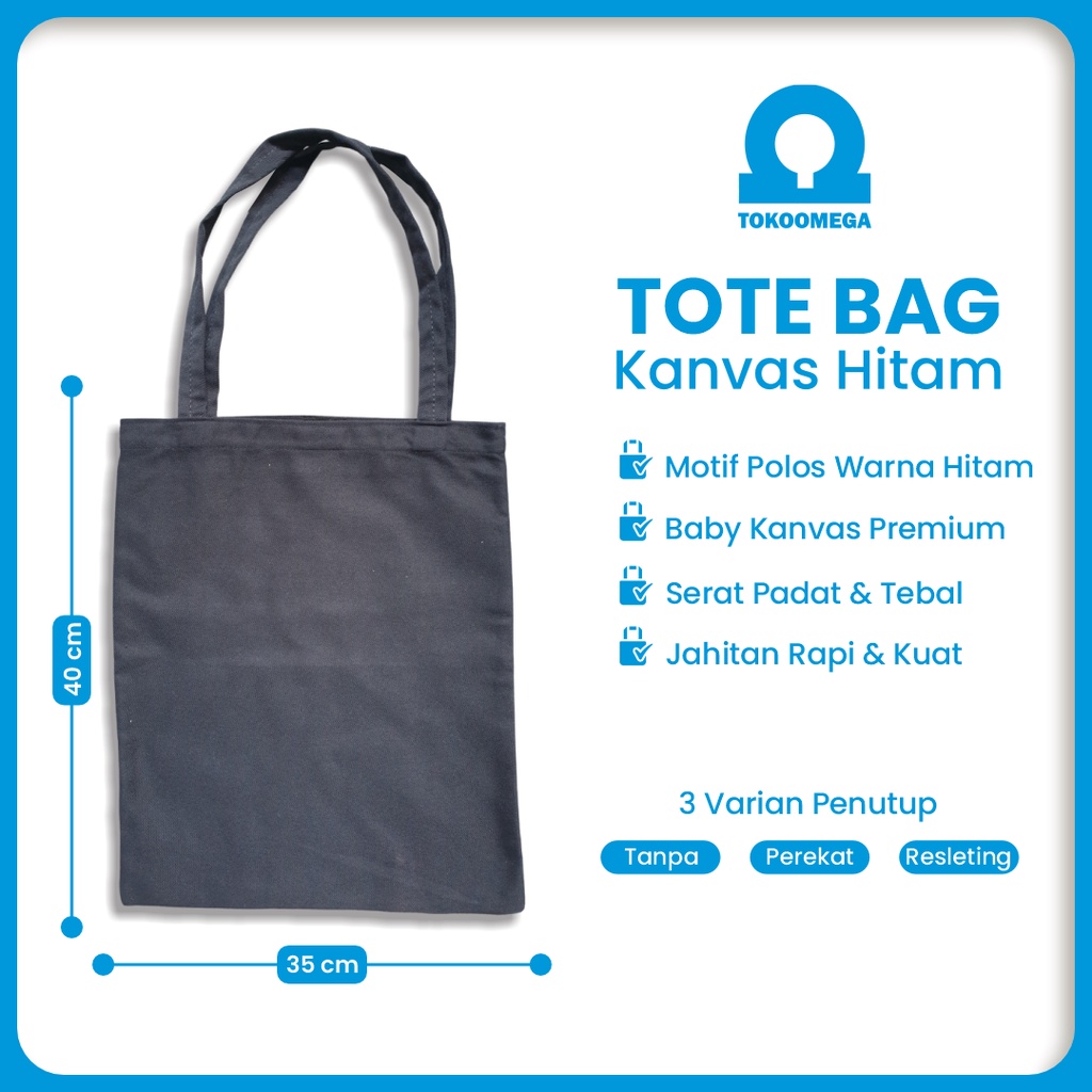 Totebag Polos Kanvas Hitam Ukuran 35 x 40 Cm Tas Tote Godie Goodie Bag Goodiebag Jinjing Tenteng Resleting Untuk Sekolah Kuliah Pria Wanita