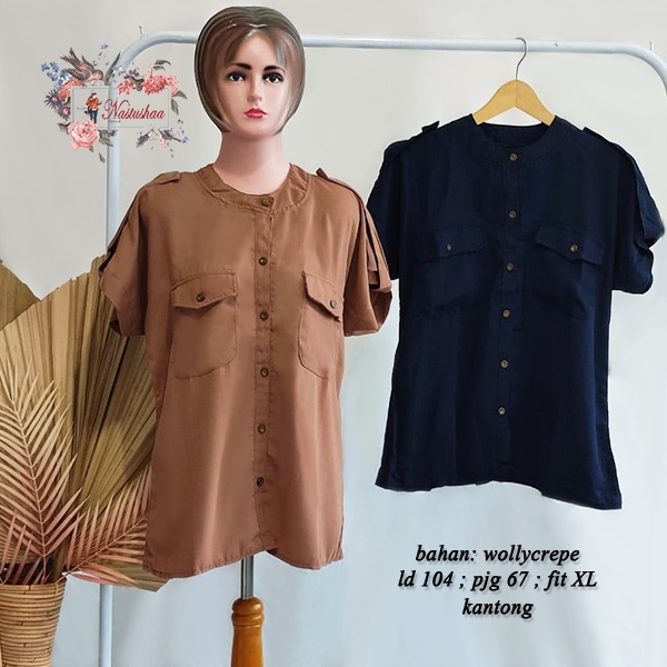 Blouse Wanita Full Kancing Depan Busui Friendly Lengan Pendek Warna Polos Fashion Casual Shirt Cewek Depan Kantong Hidup Korean Style