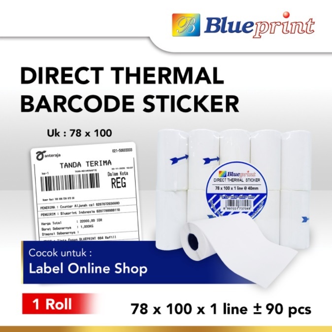 

Direct Thermal Sticker Label 78 x 100 isi 90 Blueprint Stiker Barcode Olshop 78x100 Resi Pengiriman