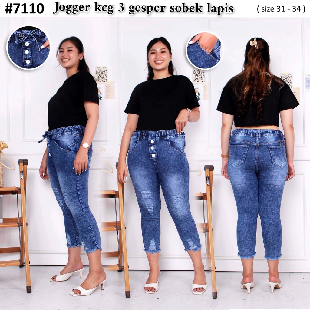 Celana Jeans Wanita 7/9 Jogger Sobek Kancing 3 31-34 Bisa Bayar Ditempat(COD)