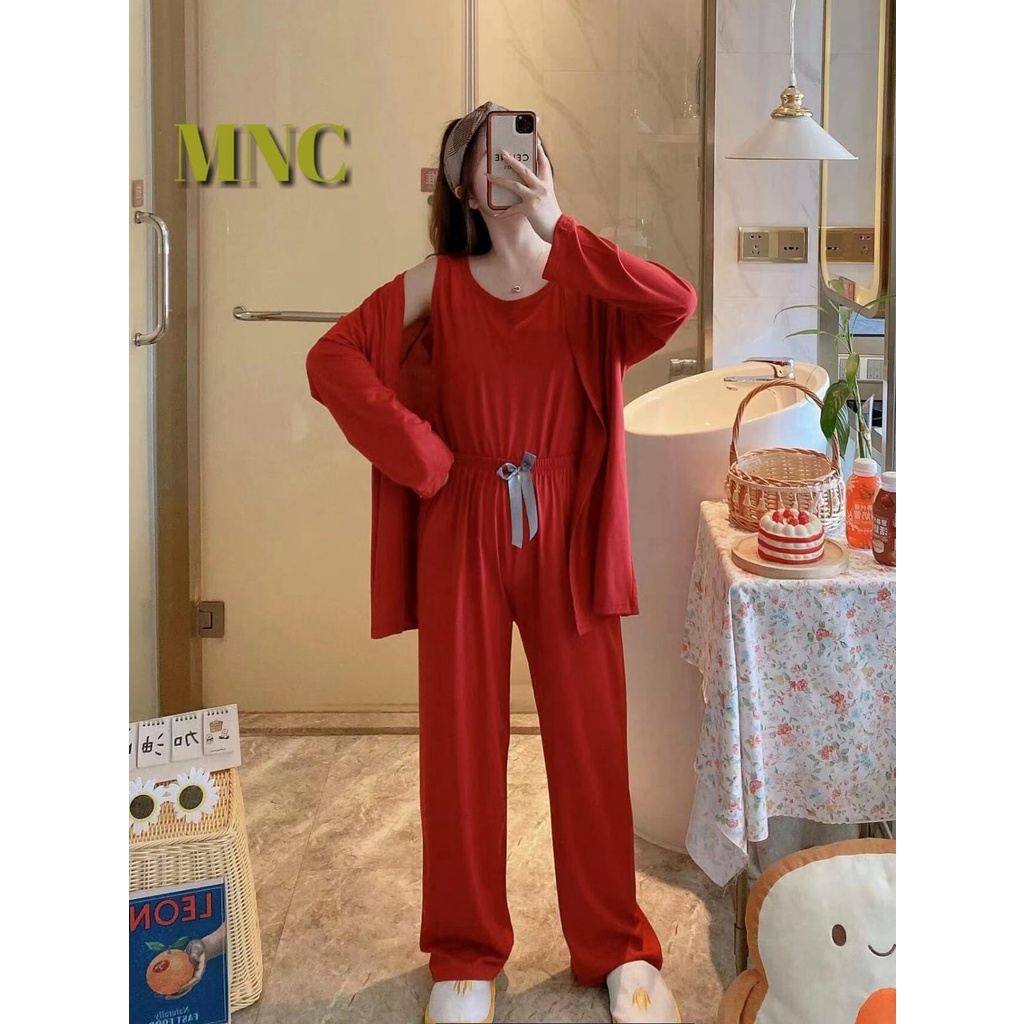 Set Baju tidur wanita Piyama 3in1 wanita baju tidur import spandek polos oversize