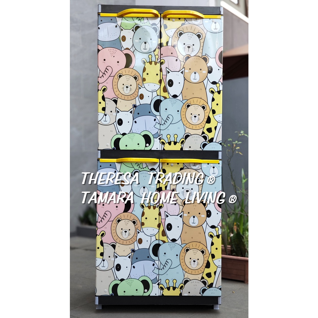 LEMARI PAKAIAN PLASTIK JUMBO SUSUN 4 ANIMAL PRINTING KARAKTER BINATANG DESIGN FURNITURE