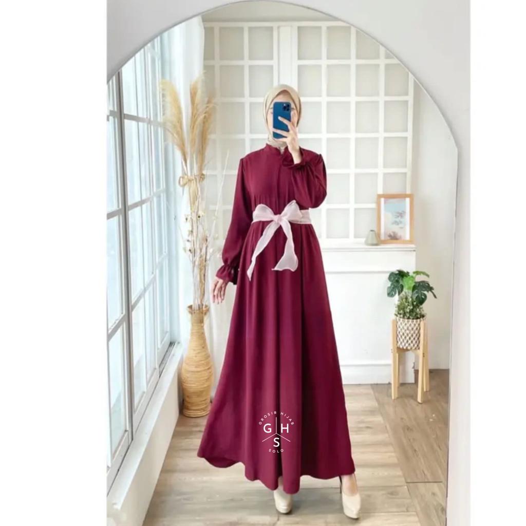 BONZAY GAMIS TALI BUSUI LEBARAN MAXI DRESS ATASAN WANITA CRINCLE AIRFLOW PREMIUM (DBY)