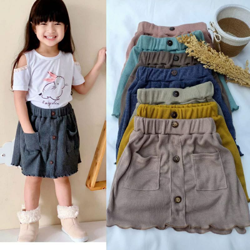 Rok Rib Anak Perempuan Curly Ruffle Knit Tee Rib Rib 1-5 Tahun