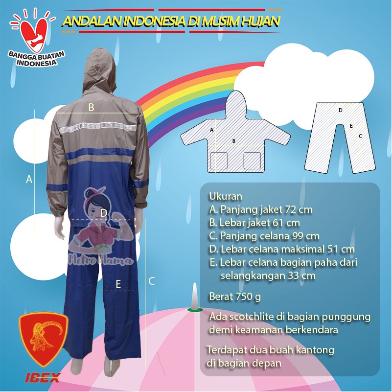 Jas hujan Setelan Jaket Celana KOMBINASI A Skotlet TWIN ELEPHANT &amp; IBEX ORIGINAL mantel raincoat tebal murah