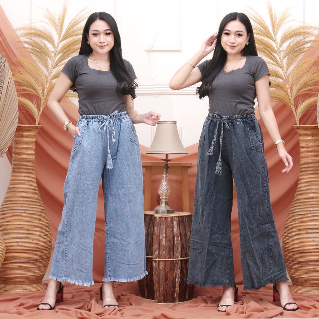 KULOT RAWIS JEANS PINGGANG KARET ALL SIZE FIT XL MUAT BB 45-75 kg / CELANA JEANS KULOT WANITA KEKINI