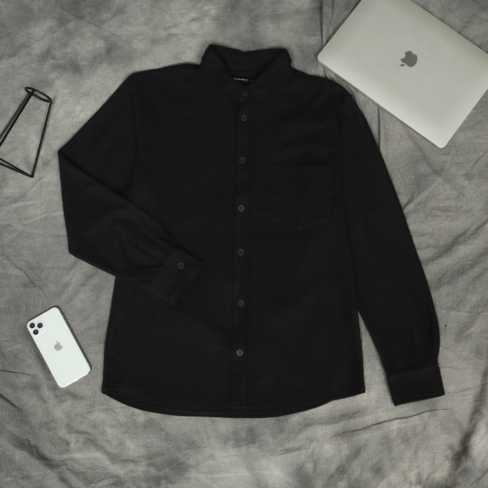 SALE Dzargo Kemeja Polos Pria Lengan Panjang Pique Premium Hitam (baju dll)