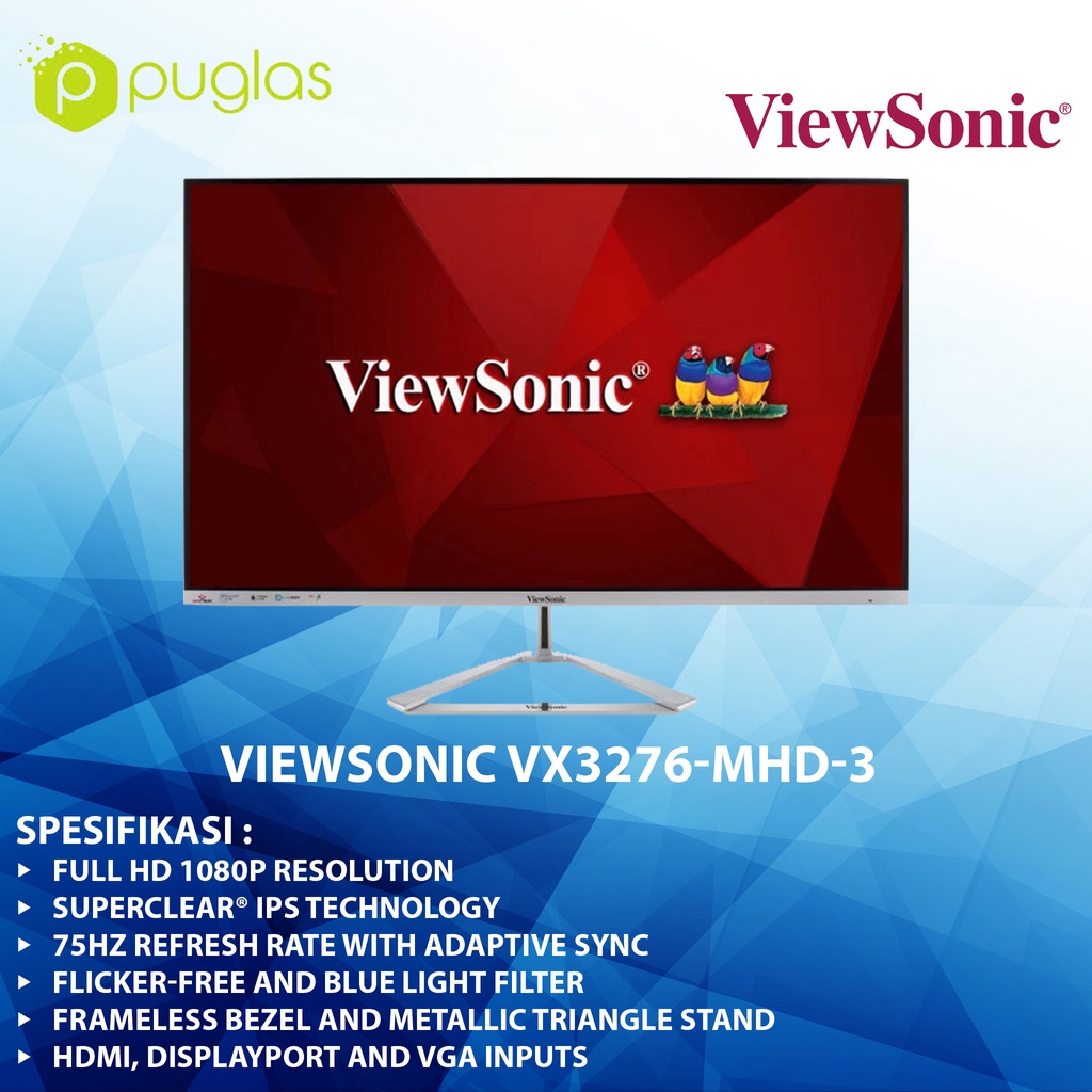 Monitor LED Viewsonic VX3276-MHD-3 IPS 32" VGA HDMI DP Laptop Komputer PC