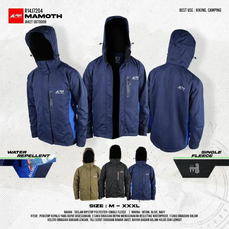 AREI Jaket Gunung Pria Wanita MAMOTH Waterproof || Jaket Outdoor Taslan Polar Waterpelent Original A