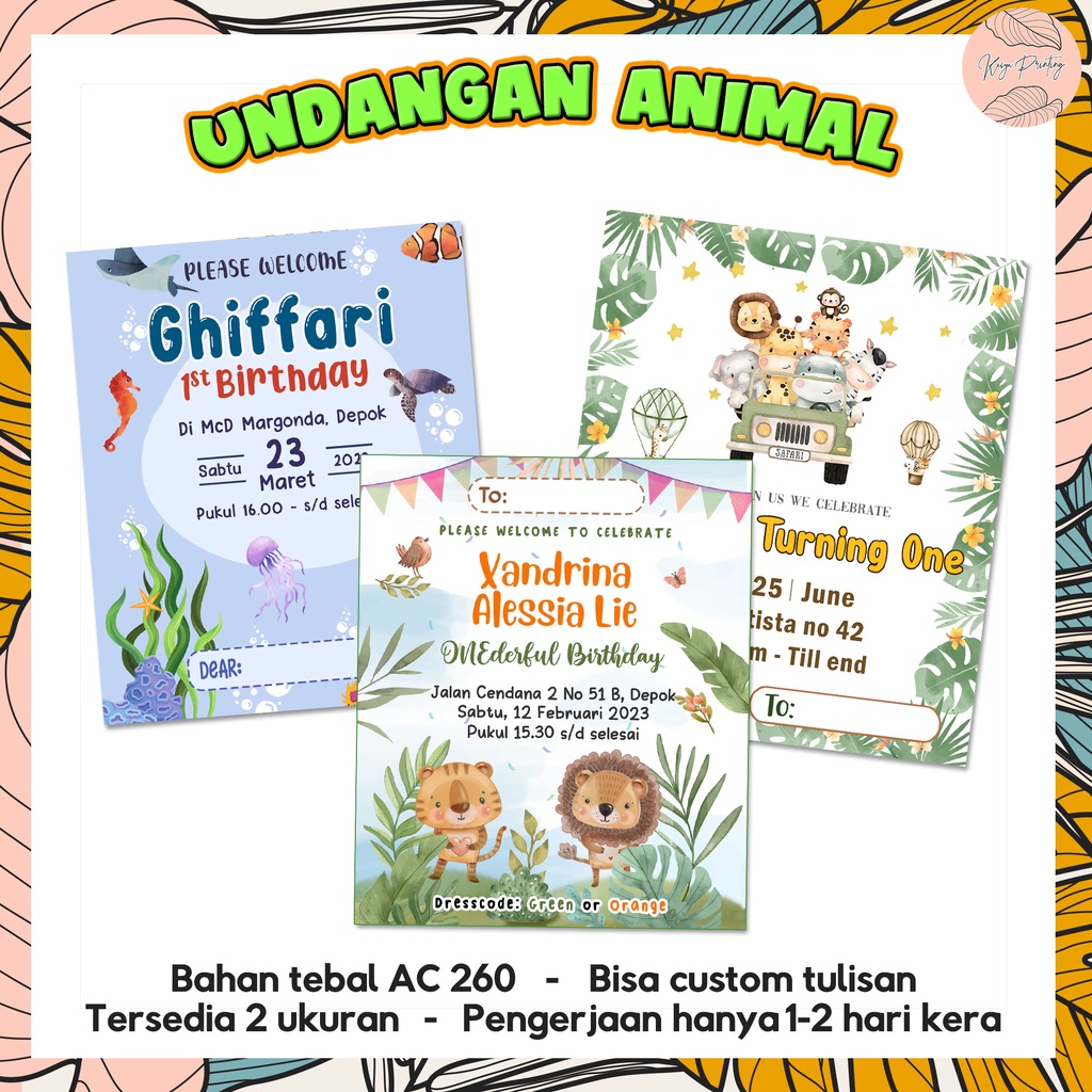 Undangan Ulang Tahun Anak ANIMAL Custom / Undangan Ultah HEWAN SAFARI Custom