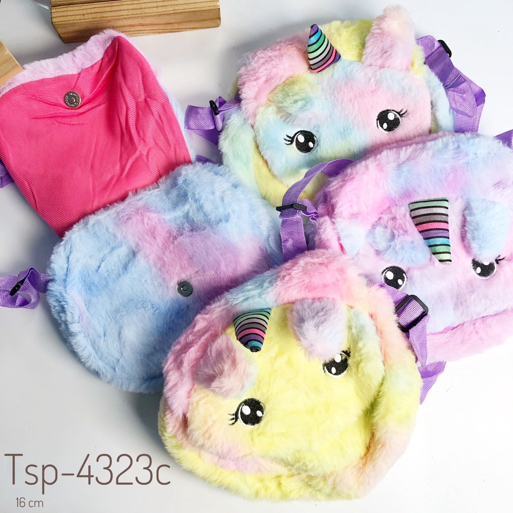 TAS SELEMPANG ANAK PEREMPUAN / TAS KARAKTER UNICORN / TAS BULU RAINBOW / WAIST BAG ANAK / TAS PINGGA