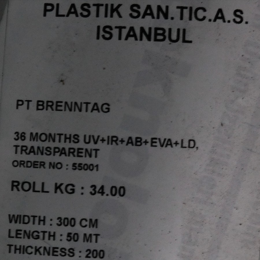 Plastik UV VATAN TURKEY 14% 200mc 3x50m GreenHouse - 1 Roll