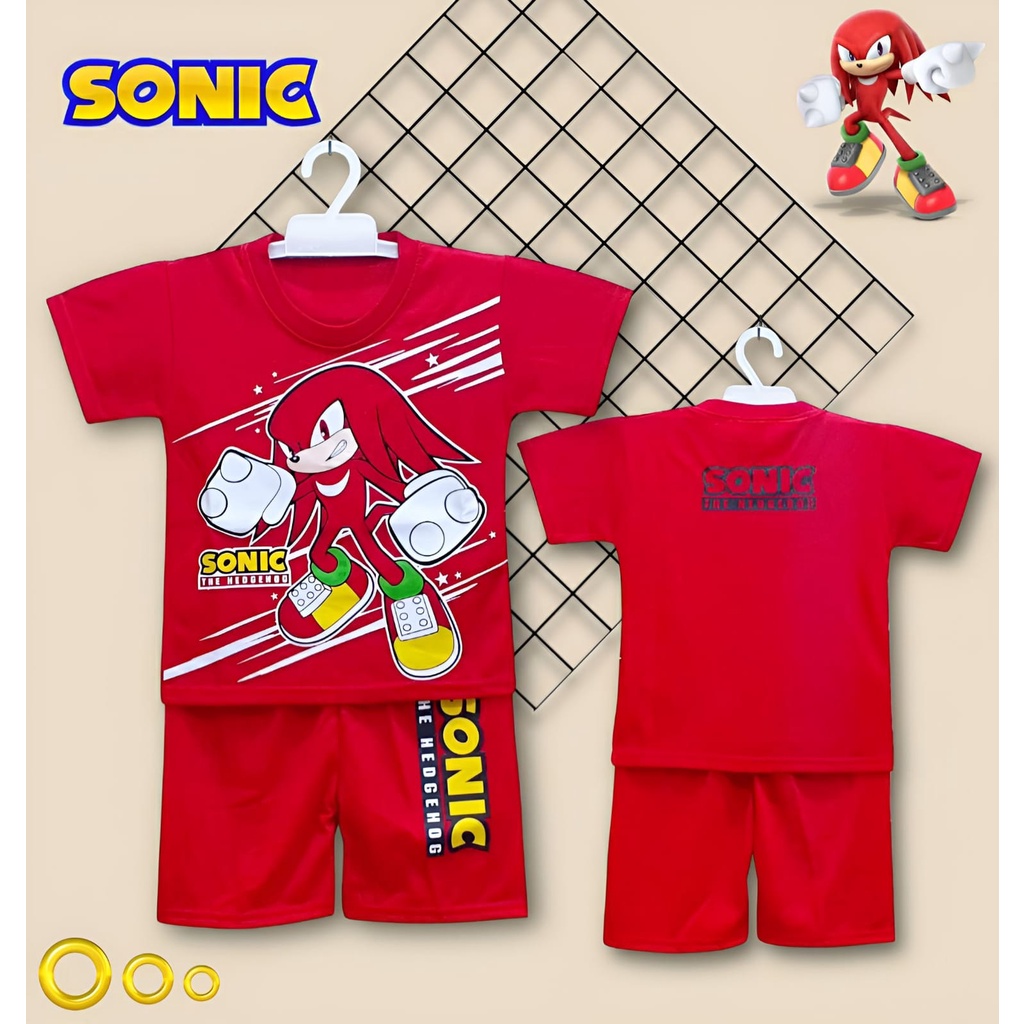 SETELAN BAJU ANAK SONIC MERAH UNTUK ANAK 2-10 TAHUN BISA COD