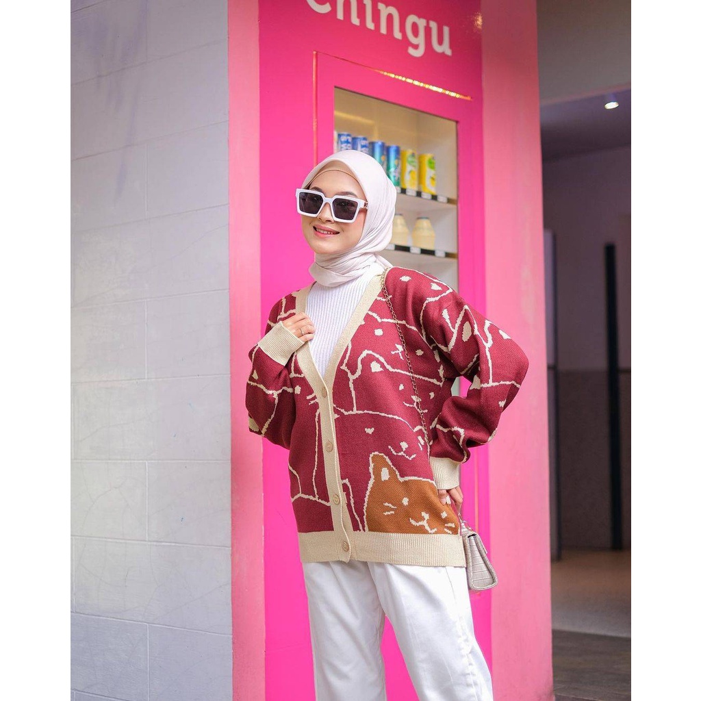 RAJUT CARDY CAT MONOKUROBO cardi rajut oversize/cardigan rajut wanita terbaru 2022/cardigan wanita r