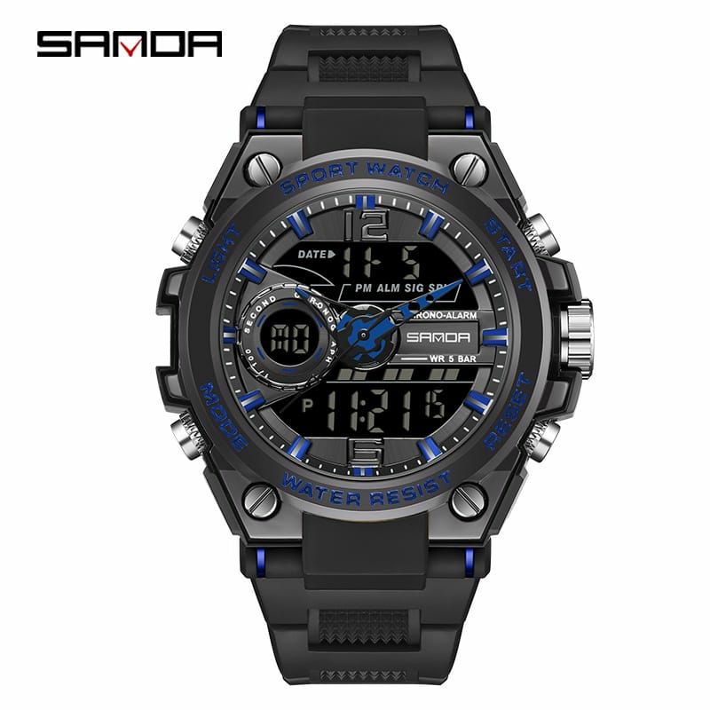 JAM TANGAN SANDA 6092 Jam Tangan Pria Digital Analog Tali Rubber Chronograph Anti Air