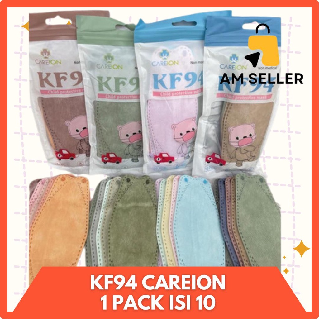 Masker Careion Kf94 Anak  isi 10pcs Warna Warni Mix Polos