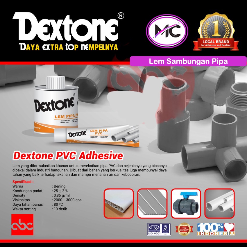 lem Pipa Dextone Tube 40 Gram Untuk Sambungan Pipa Air Kran PVC Rucika Wavin Power