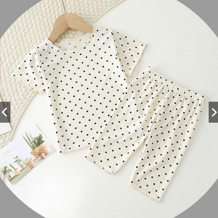 SET ONDE POLKA ANAK / SET ANAK CEWEK  LENGAN PENDEK / COWOK BAHAN RIB KRIWIL 1-5 TAHUN