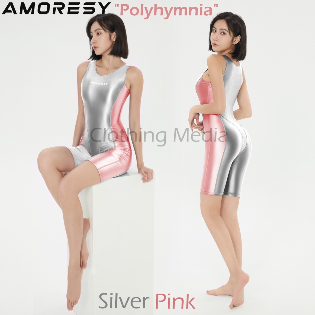 AMORESY Jumpsuit Glossy Premium Sepaha Silky Elastis Bodysuit Wanita Halus