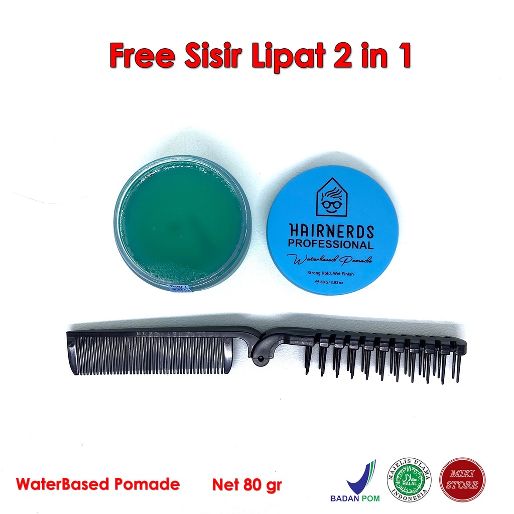 Hairnerds Professional Waterbased Pomade Rambut Pria Strong Hold 80gr BPOM Free Sisir