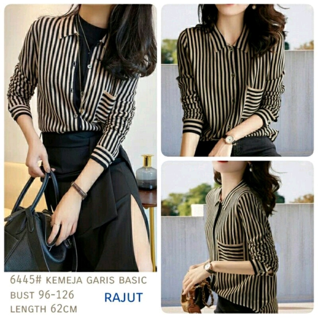 Kemeja Wanita Jumbo motif Salur Terbaru Kekinian 2022 2023 / Fashion Muslim ukuran Reguler Jumbo LD 