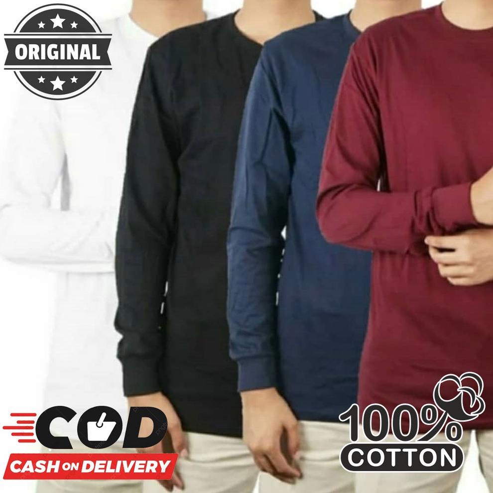 TERBAIK Kaos Polos Pria Lengan Panjang Original 20s, Longslavee pria Rip lengan panjang